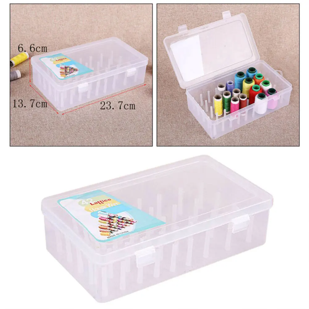 

Empty Sew Threads Box 9.3x5.4'' Durable Professional Sewing Yarn Spools Containers Storage Case With Support Poles Organizer