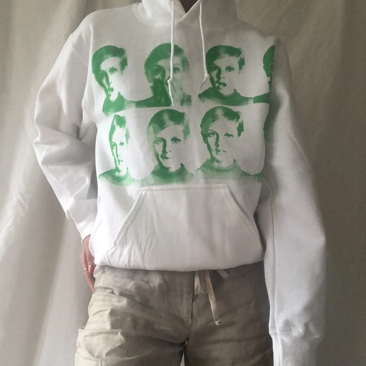 

Y2K Women Hooded Sweater Adults Portrait Print Long Sleeve Pullover with Drawstring, Pocket for Shopping Dating Vacation Office