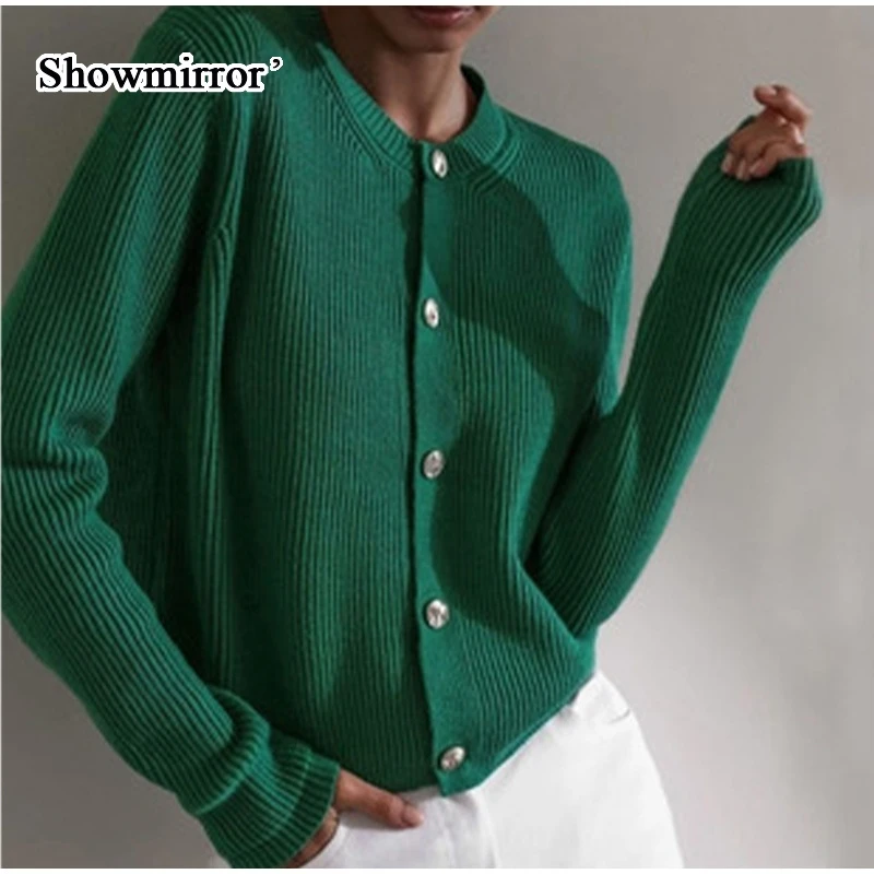 

Showmirror Autumn Winter Elegant Knitted Button Up Cardigan Sweater for Women Long Sleeve Tops Oversize Sweaters Sueters Coat
