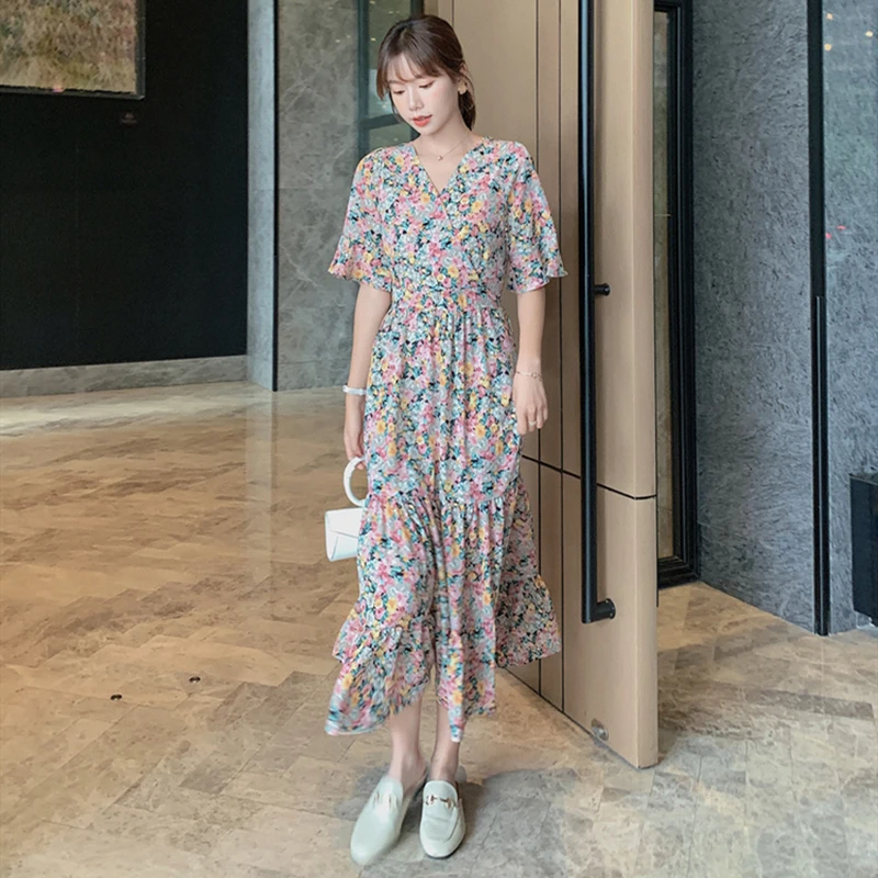 Модная повседневная Летняя женская длинная юбка с цветочным принтом и коротким