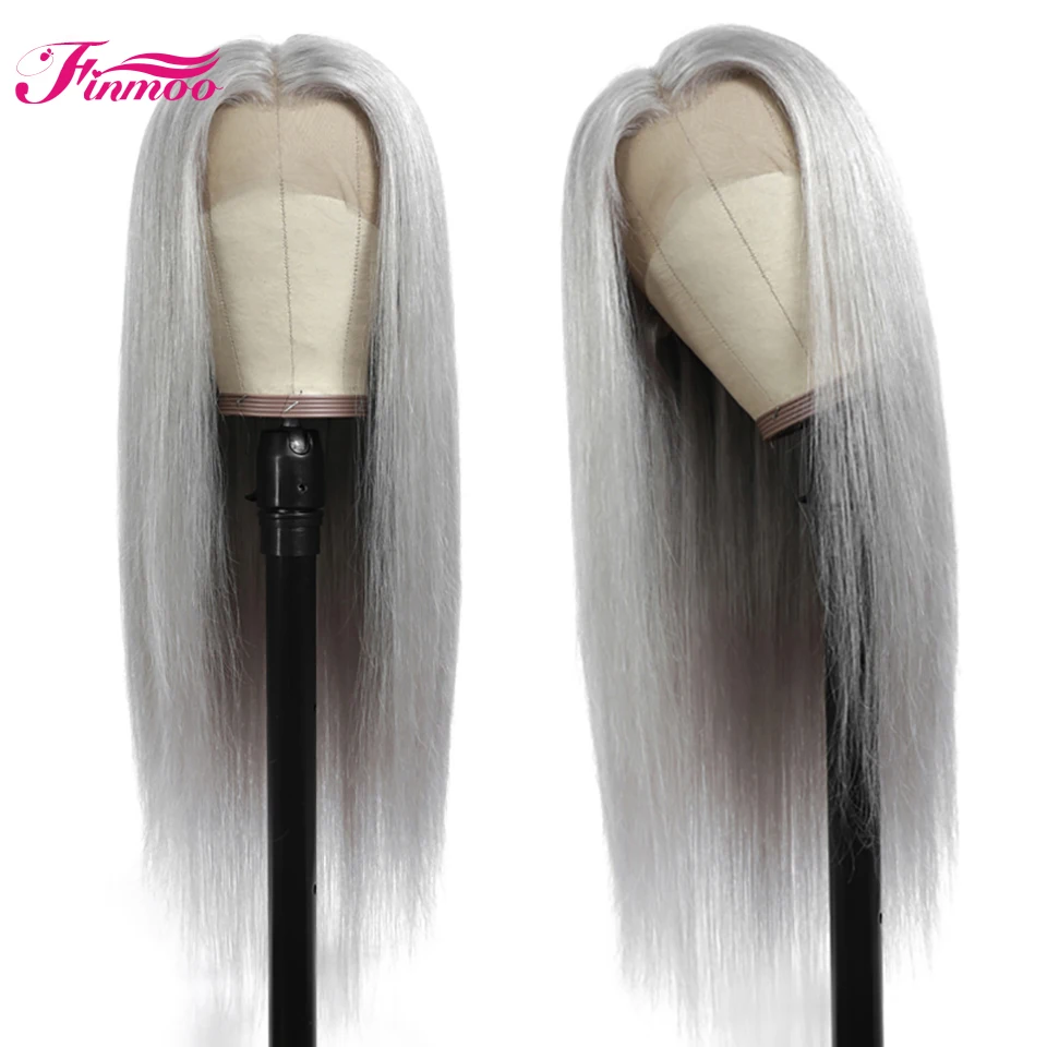 Grey Human Hair Wigs Ombre Colored Silver Lace Front Wig Transparent Straight Brazilian For Black Women Closure | Шиньоны и парики