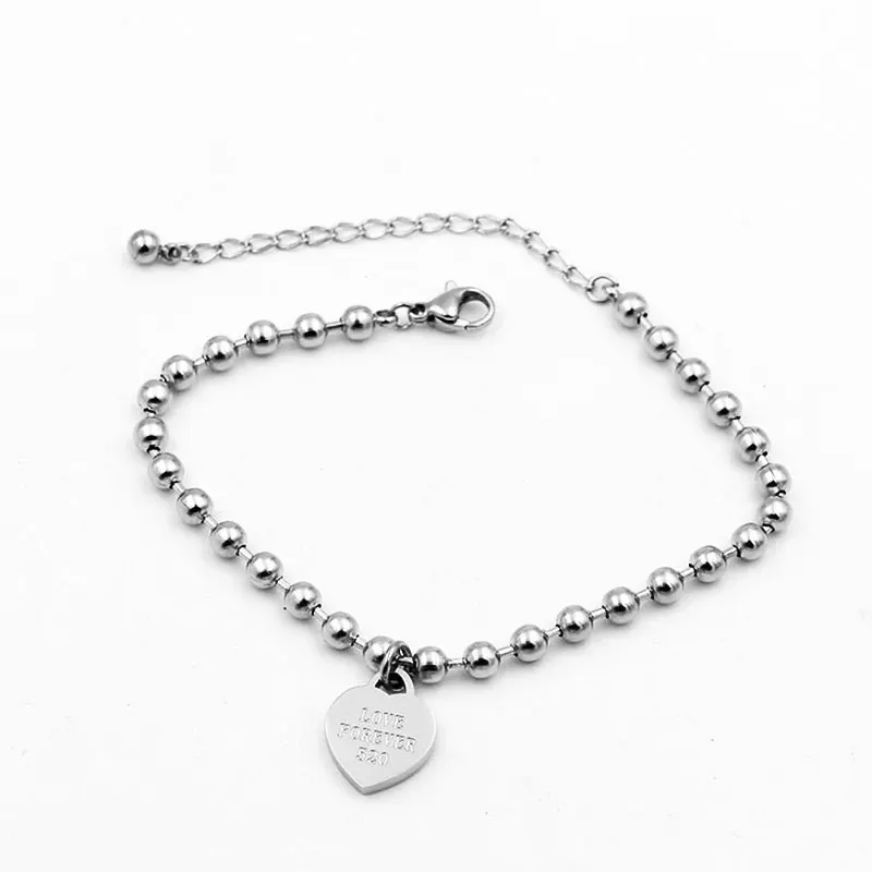 Цепочка из бисера с гравировкой Forever Love Heart Charm Anklet для женщин и девочек