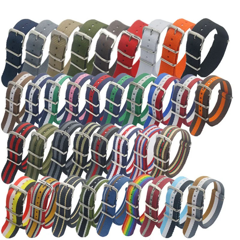 

18mm 20mm 22mm Army Sports Nato Strap Fabric Nylon Watchband Buckle Belt for 007 James Bond Watch Black Belt