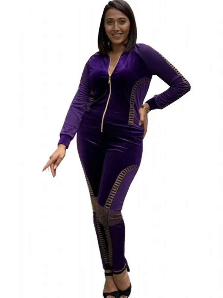 

Tracksuit Velvet African Clothes For Women 2 Piece Set Tops And Pants Outfits 2021 Spring Autumn Stick Diamonds African Clothing