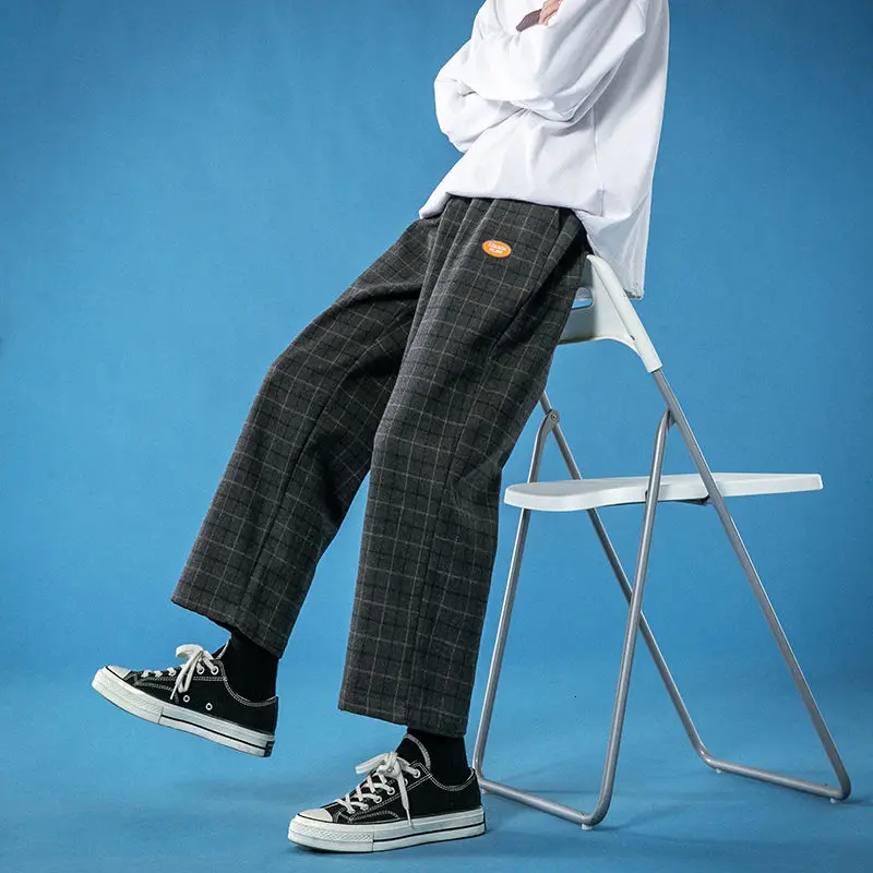 

Winter Men's Thickened In Warm Woollen Pants Plaid Printing Casual Pants Cargo Baggy Loose Sweatpants Streetwear Trousers M-5XL