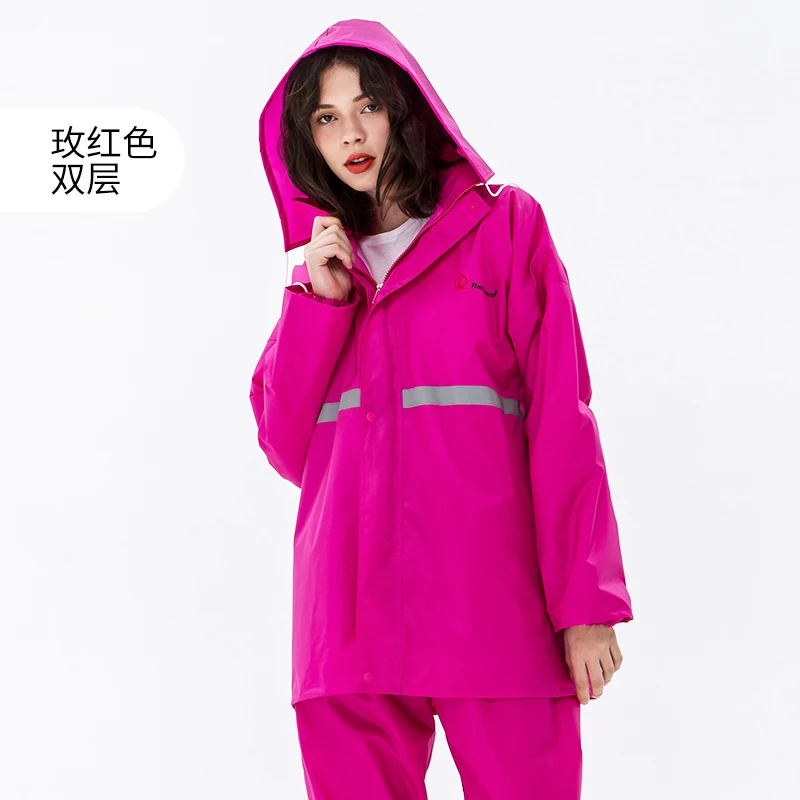 Rose double layer Водонепроницаемый однослойный дождевик, дождевик для мужчин и женщин, для спорта на открытом воздухе, кемпинга, пешего туризма, Непромокаемая куртка, брюки, костюм, пончо - Цвет: Rose double layer