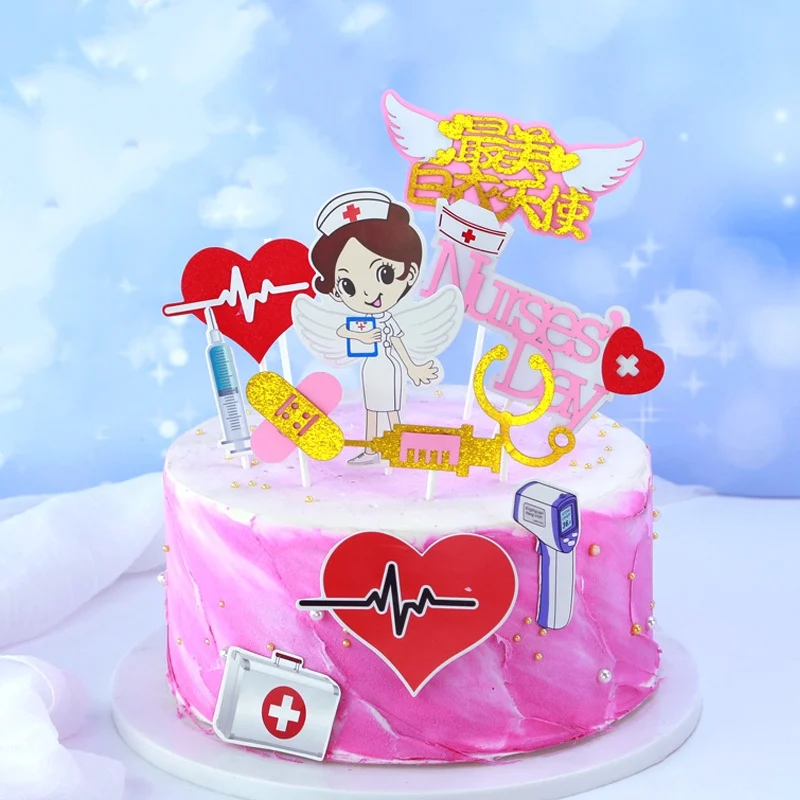 1 Set Cute Nurse Character Cake Toppers day Dessert Adorn card Flags Decor family Baking DIY Party Supplies | Дом и сад