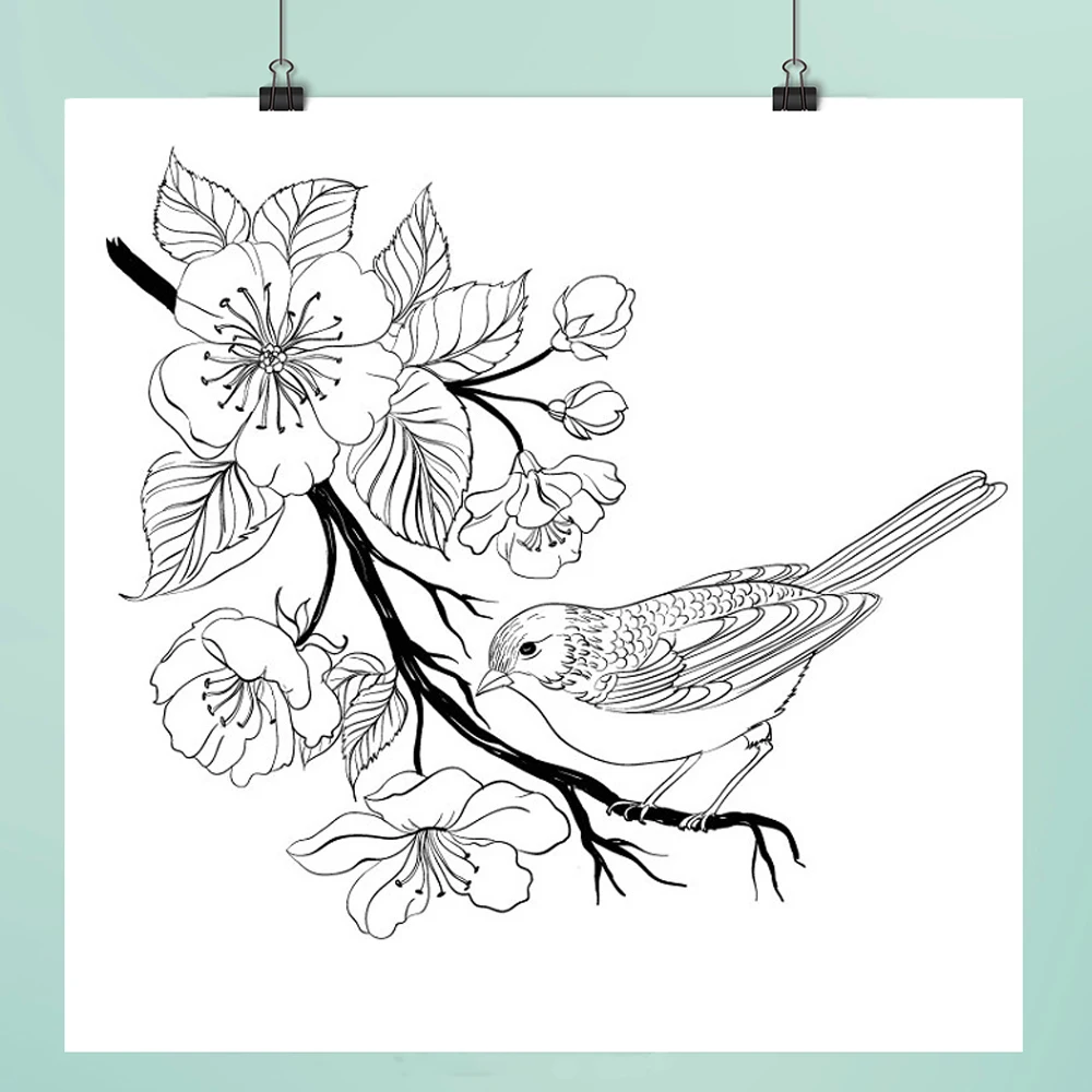 

Peach blossom and bird Clear stamps For DIY Scrapbooking/Card Making/Album Decorative Rubber Stamp Crafts