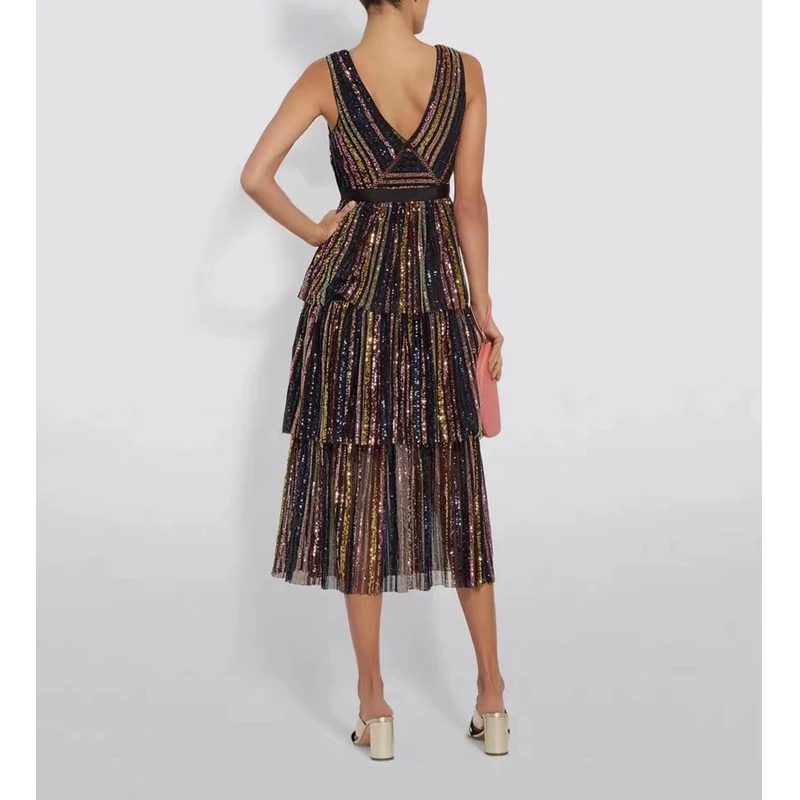 Новое поступление 2019 модное платье с цветными пайетками женское без рукавов v