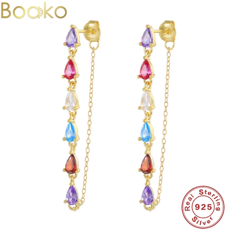 

Серьги-подвески женские из серебра 925 пробы, с радужным фианитом
