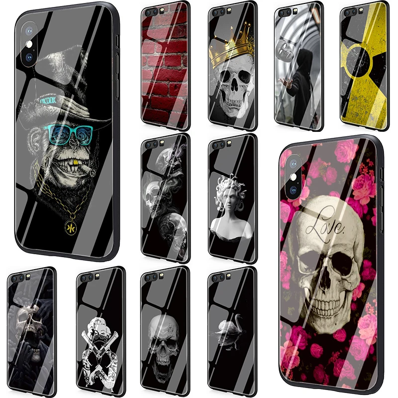 Чехол из закаленного стекла с изображением черепа Grim Reaper для Huawei P10 P20 P30 Mate 20 Honor 9 10