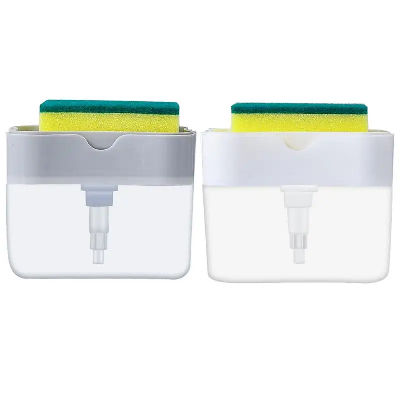 2in1 Sponge Box Soap Dispenser Double Layer Kitchen Plastic Scrubber Holder Case Detergent Push Type Dish Brush | Обустройство дома