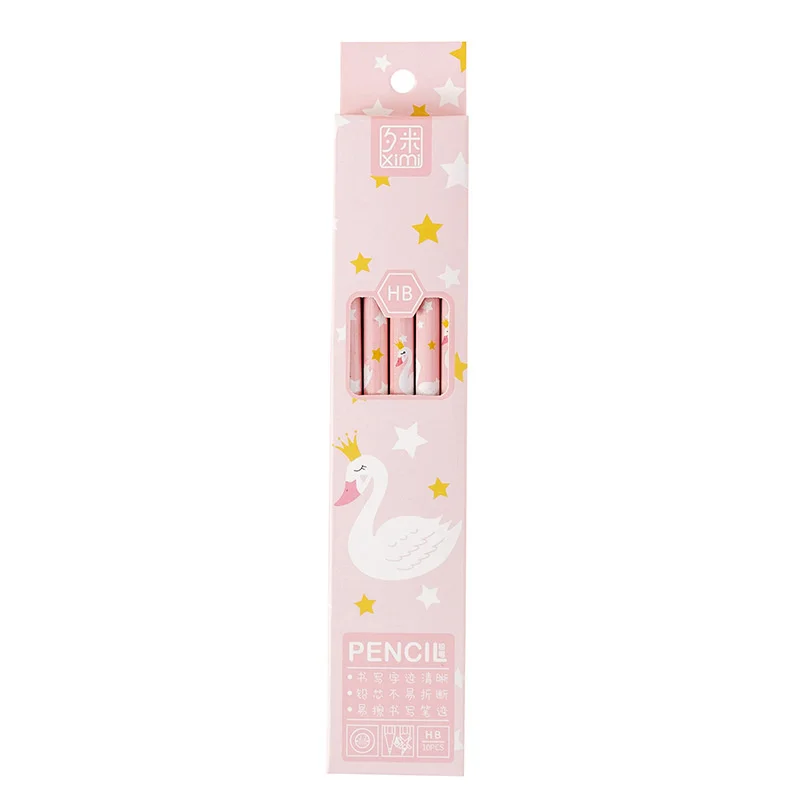 

10 Pcs Cartoon Round Pencil Students Practice Writing HB Wooden Pencil Children School Stationery