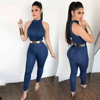 overalls for women sexy solid sleeveless bodysuit round neck hollow out pencil pants summer female skinny jumpsuit high street