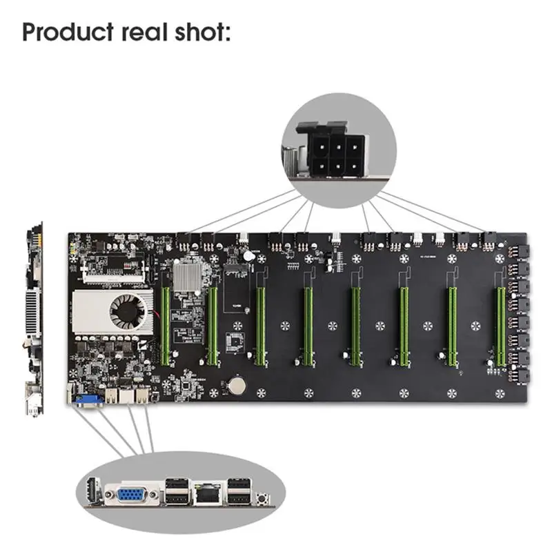 Günstig BTC-D37 Riserless Bergbau Motherboard 8 CPU Bitcoin Crypto Etherum Bergbau 8GB DDR3 1600MHz RAM 1037U 128GB MSATA SSD Power Kabel