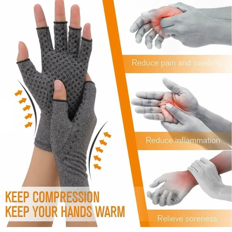 

Grey Compression Cycling Outdoor Sports Gloves Hand Wrist Arthritis Pains Relief