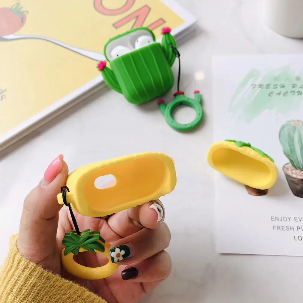 Креативный Мягкий силиконовый чехол с рисунком ананаса кактуса для Airpods