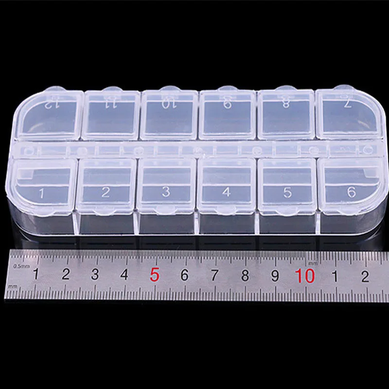 

1pcs 12 Grids Transparent Nail Storage Case For Rhinestones Gems Jewerly Plastic Empty Container Display Storage Organizer Boxes