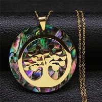 tree of life abalone stainless%c2%a0steel chokers necklace gold color big round necklace jewelry chaine acier inoxydable nxs04