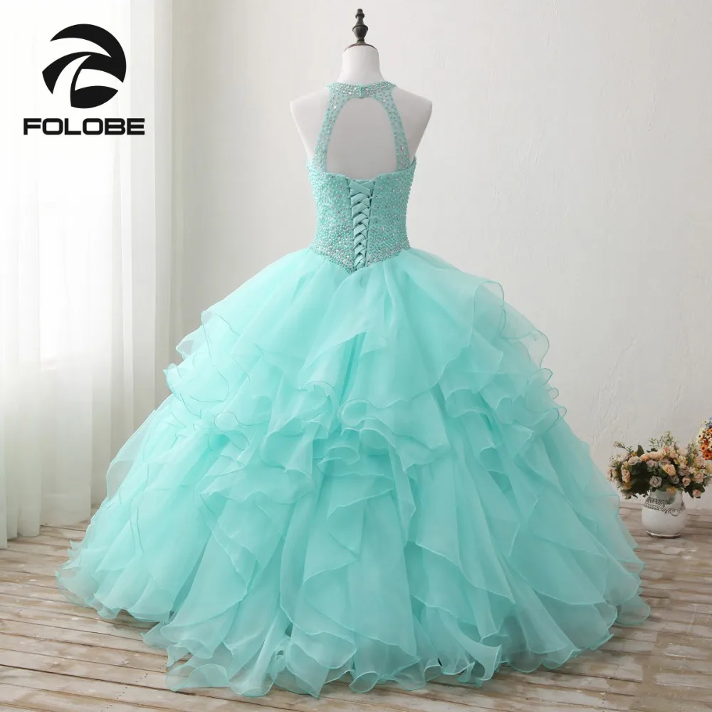 Милое 16 бальное платье с лямкой на шее и оборками Vestidos De 15 anos роскошное