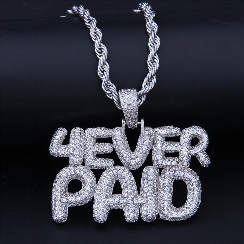 

Ожерелье с подвеской в стиле хип-хоп с буквами 4EVERPAID, мужское ожерелье со сверкающим кубическим цирконием класса ААА, очаровательное ювелир...