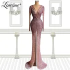 Женское вечернее платье-Русалка с глубоким V-образным вырезом и бусинами