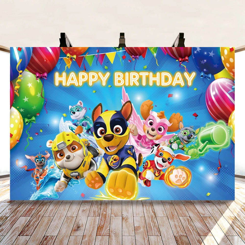 

Cartoon Running Dogs Blue Balloon Backdrop Photography Ryde Family Patrol Kids Birthday Party Photo Background Decoration Banner