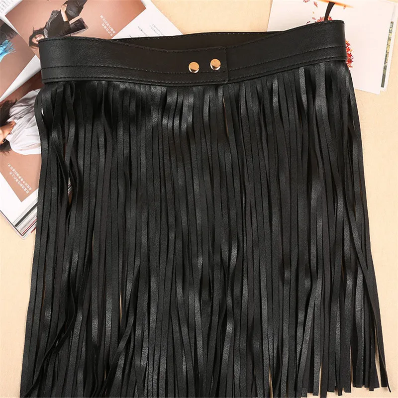 Горячая продажа черного цвета в стиле панк с бахромой из искусственной кожи