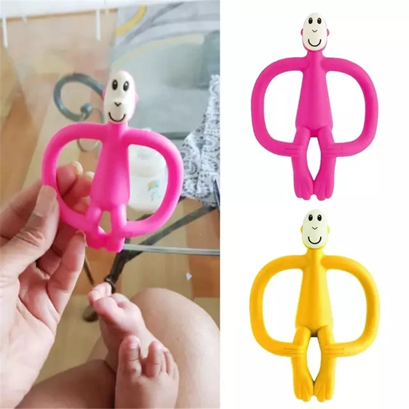 

High Quality Silicone Cartoon Monkey Toddler Molar Teeth Pain Relief Tool Kids Teether Necklace Teething Beads Baby Shower Gift