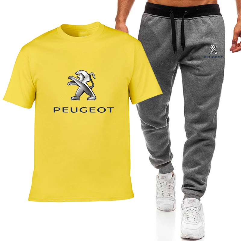

Fashion Summer Men T Shirts Peugeot Car Logo Print HipHop Casual Cotton Short Sleeve high quality T-shirt pants suit Men
