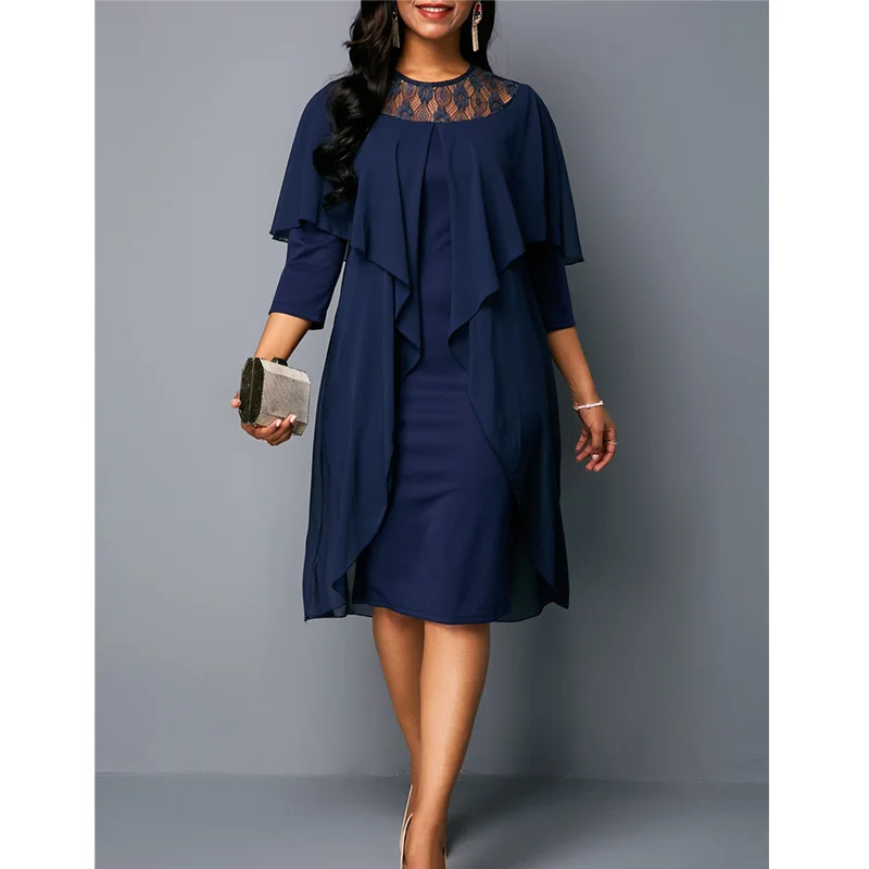 Повседневное кружевное лоскутное платье однотонное винтажное свободное женское