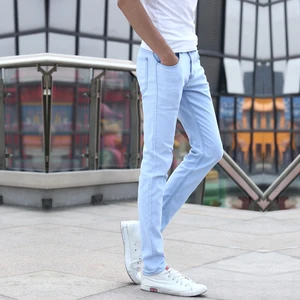 Мужские обтягивающие джинсы Новинка весны светильник синие джинсы для мужчин узкие длинные джинсы брюки Однотонная повседневная обувь летние джинсы Размеры 27-36