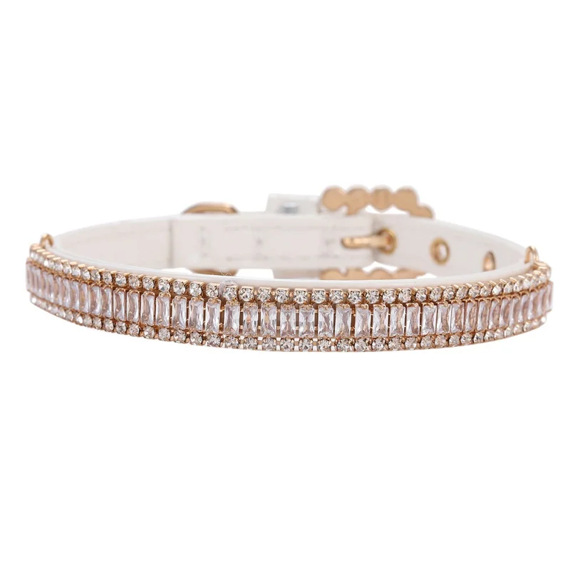 

Регулируемый ошейник для собак из искусственной кожи с искусственным жемчугом, ошейник для домашних животных для маленьких и средних собак...