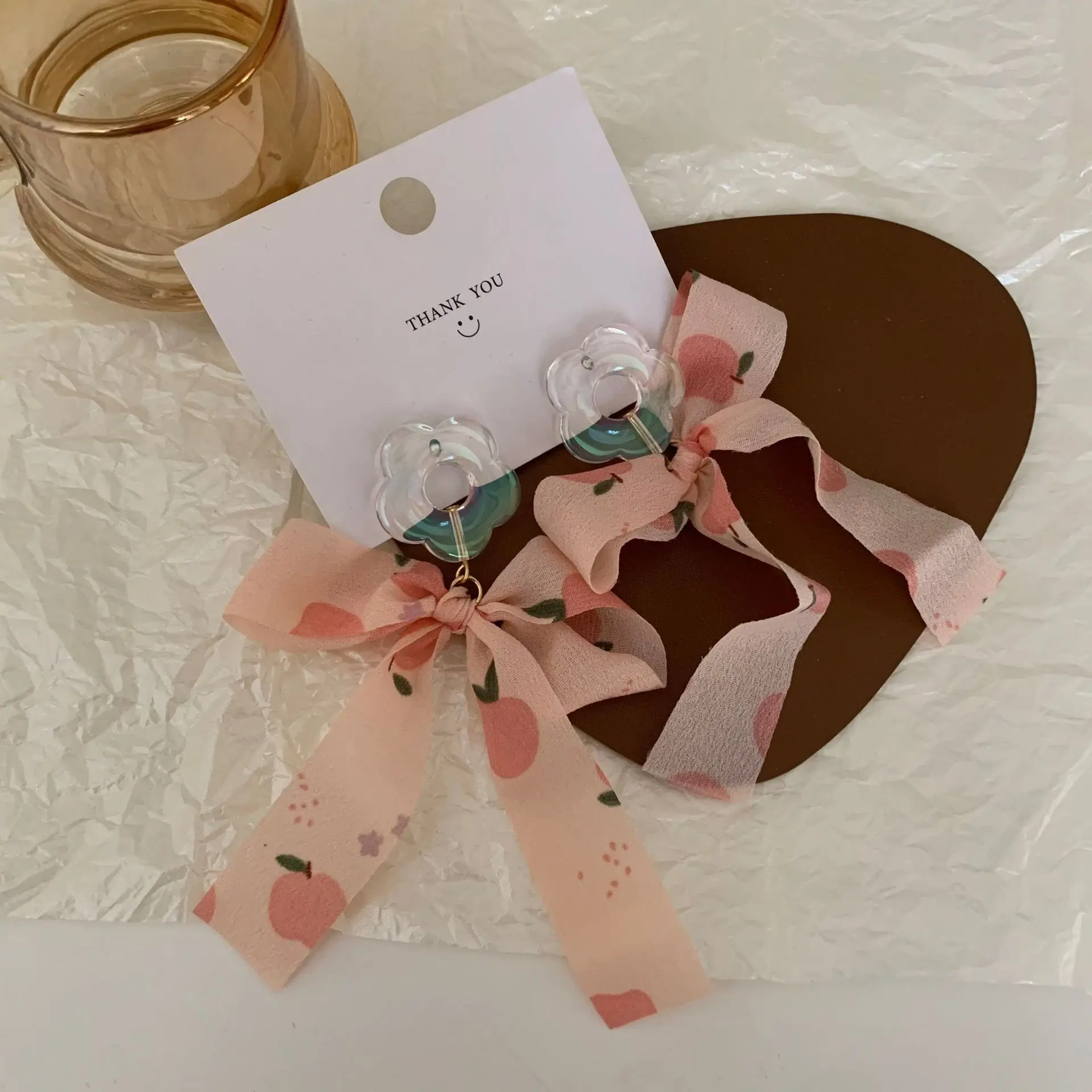 

S925 Silver Needle Temperament Elegant Pink Peach Big Ribbon Bow Drop Earrings Feminine Clip On Earring for Women Party Jewelry