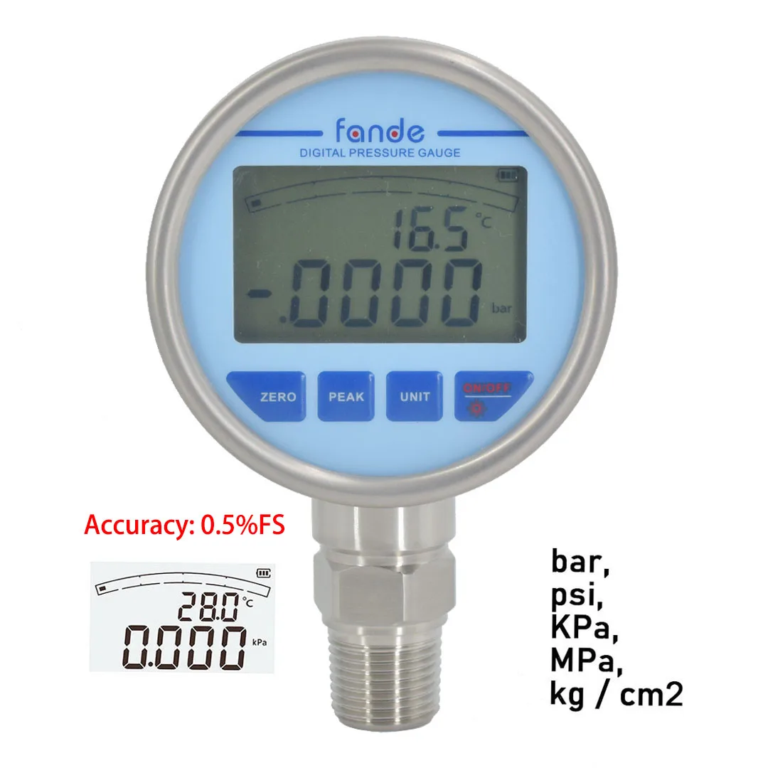 Manômetro de do Combustível Líquido do Gás do Lcd do Diafragma 316l Medidor de Pressão Hidráulico Digital de Fande com Temperatura Aço Inoxidável Medidores de pressão
