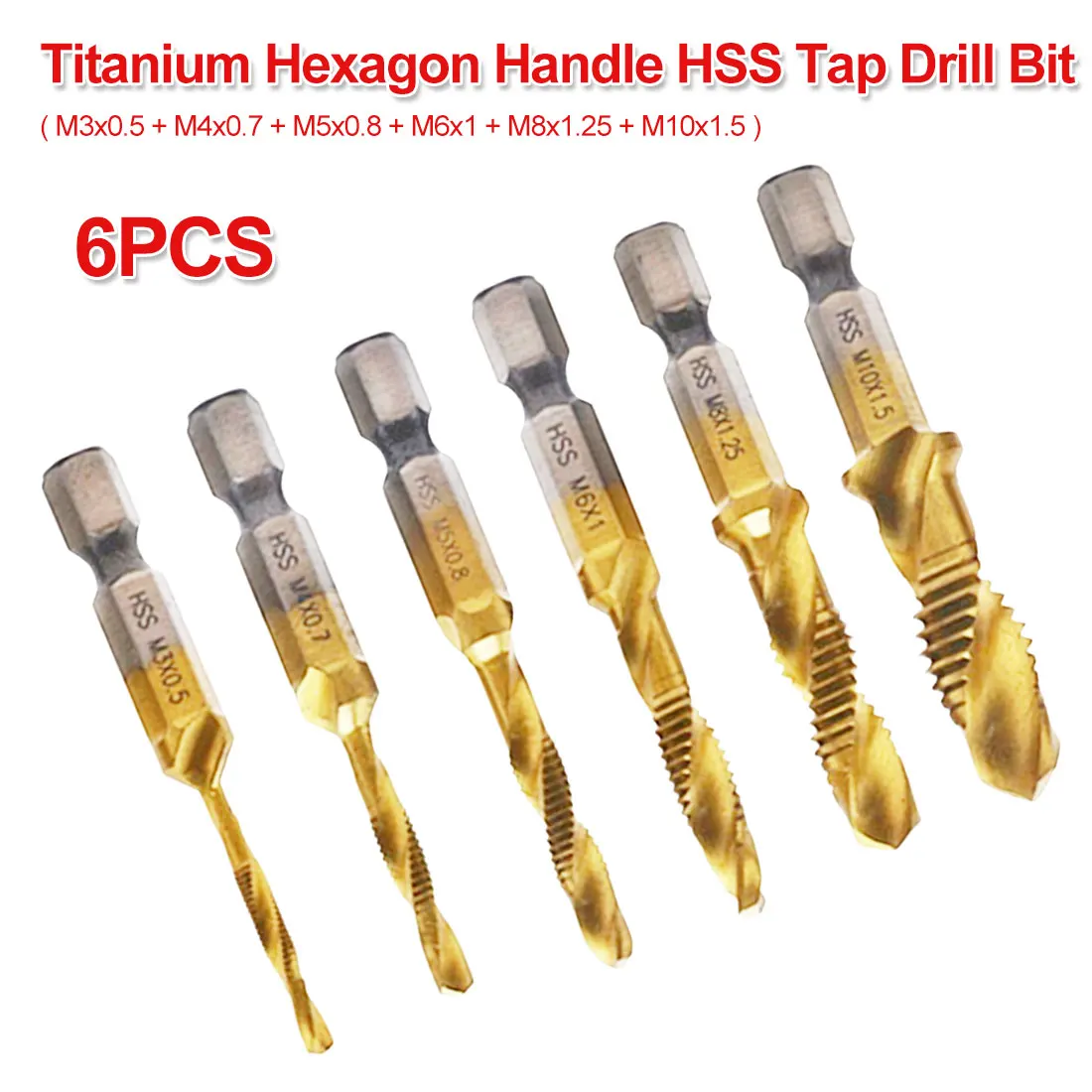 M3 M4 M5 M6 M8 M10 6 шт. 1/4 шестигранный хвостовик HSS Сверло с титановым покрытием