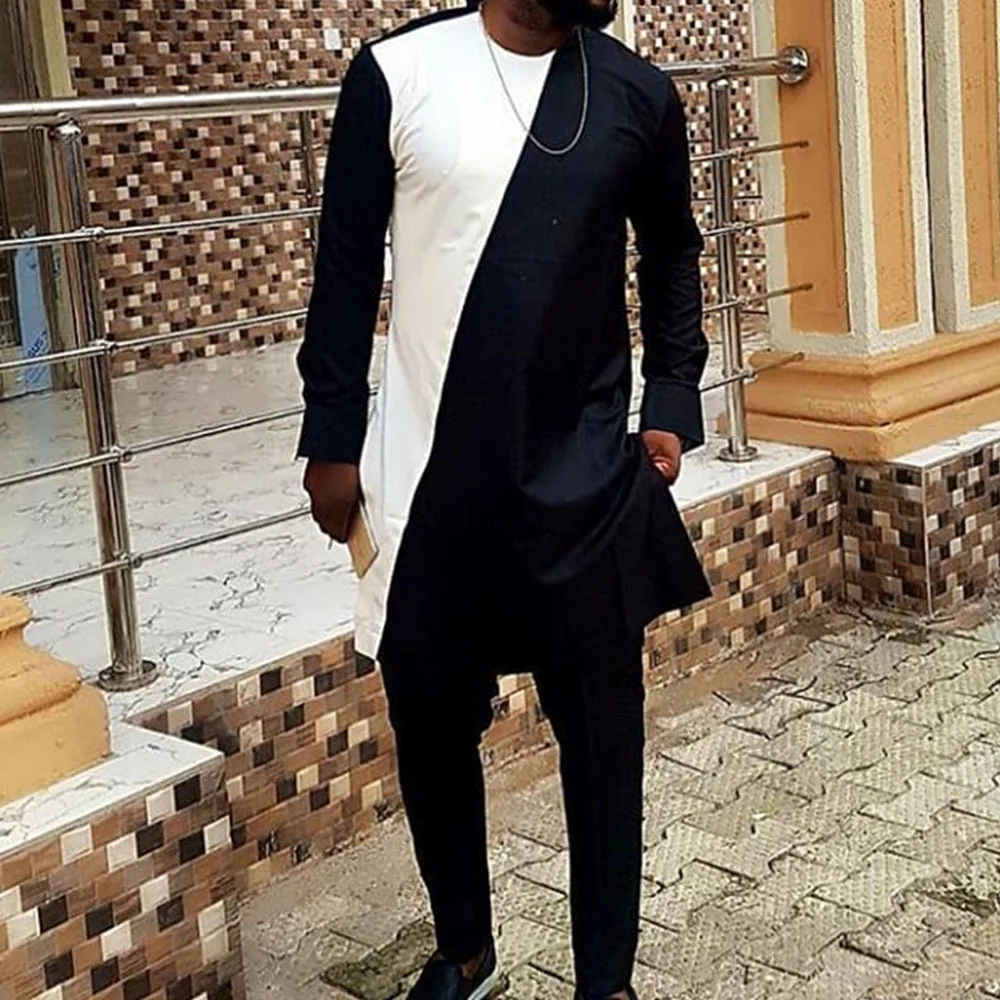 

Men Muslim Fashion Shirts African Dashiki T-shirt Dubai Turkish Long Sleeve Tee Tops Arabic Islamic Clothing set