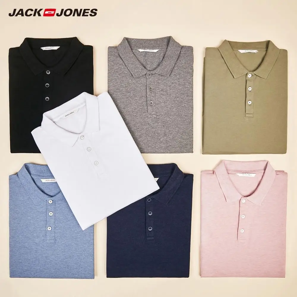 JackJones Мужская однотонная хлопковая рубашка поло с отложным воротником, мужская одежда 219106516
