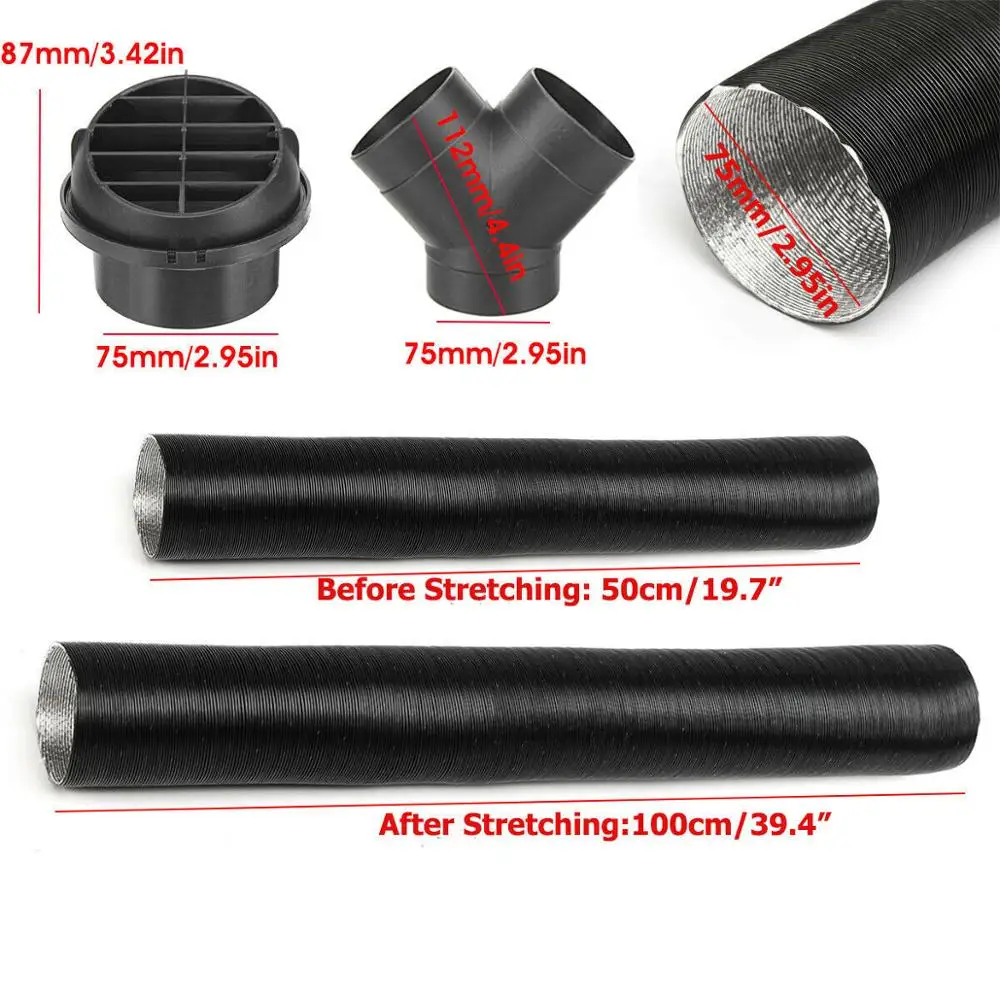 

Heater Pipe Duct Piece Warm Air Outlet Vent Hose Clips for Webasto Diesel Brand New High Quality Support CSV Car Accessorie 75mm