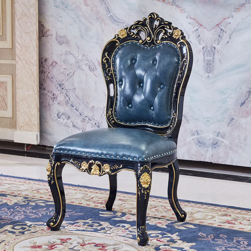 Solid Wood Dream Charm Blue Dining Double-sided  Villa Hotel Leisure Backrest Master Chair