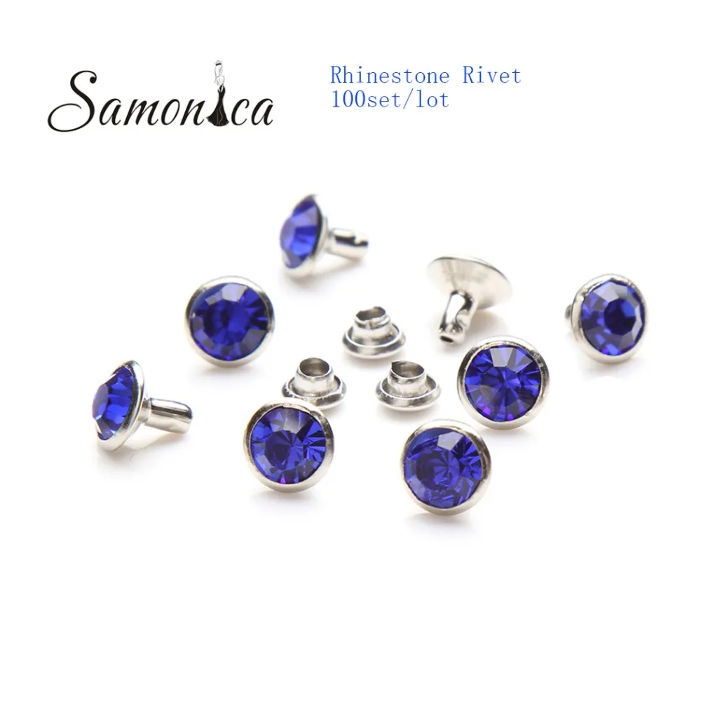 100 набор 8 мм Королевский Синий A +++ медный бриллиант заклепки из горного хрусталя