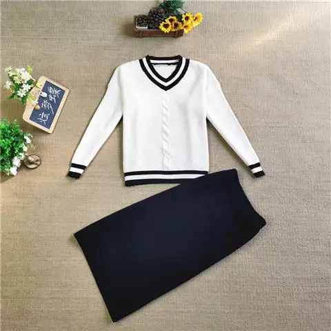 

Spring New French Style Retro Set Wool Skirt Women's Loose Sweater High Waist Skirt Two-Piece Dress