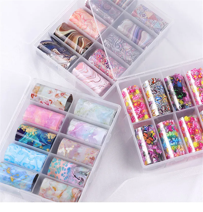 

10 Roll 100*4cm Nail Foils Flower Butterflies Series Nail Art Transfer Foil Decal Starry Paper Holographic Stickers Decoration