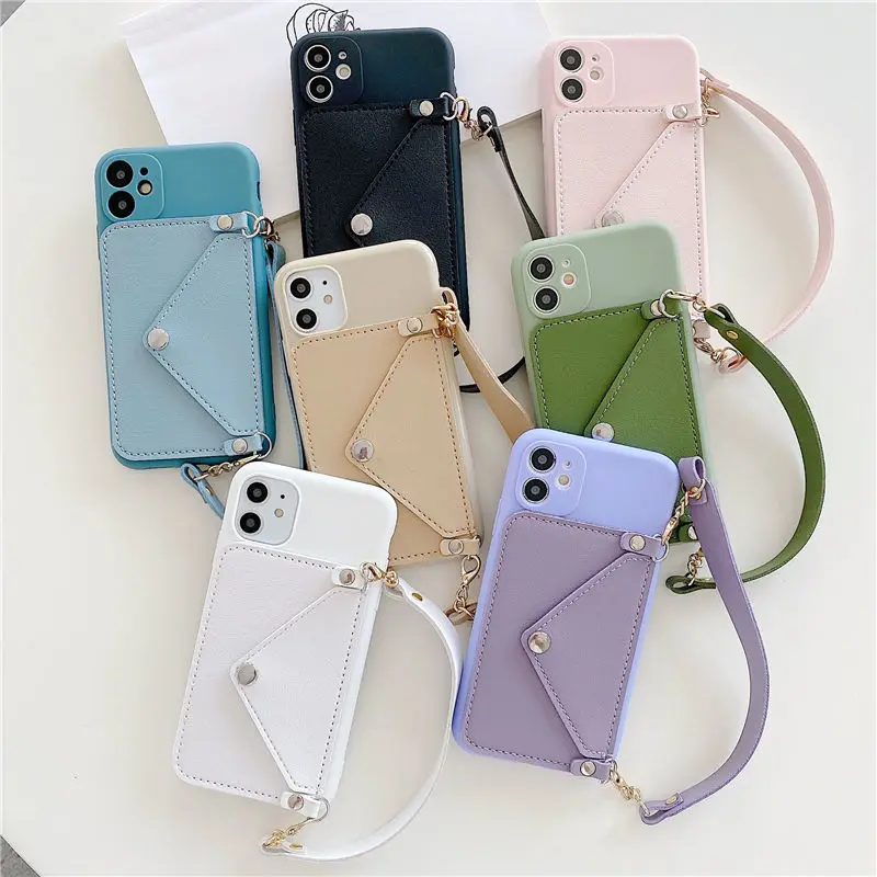 

NEW Silicone Lanyard Wallets Phone Case For iPhone 12 11 Pro Max SE 2020 X XR XS Max 7 8 Plus 12 Card Strap Holder Shell