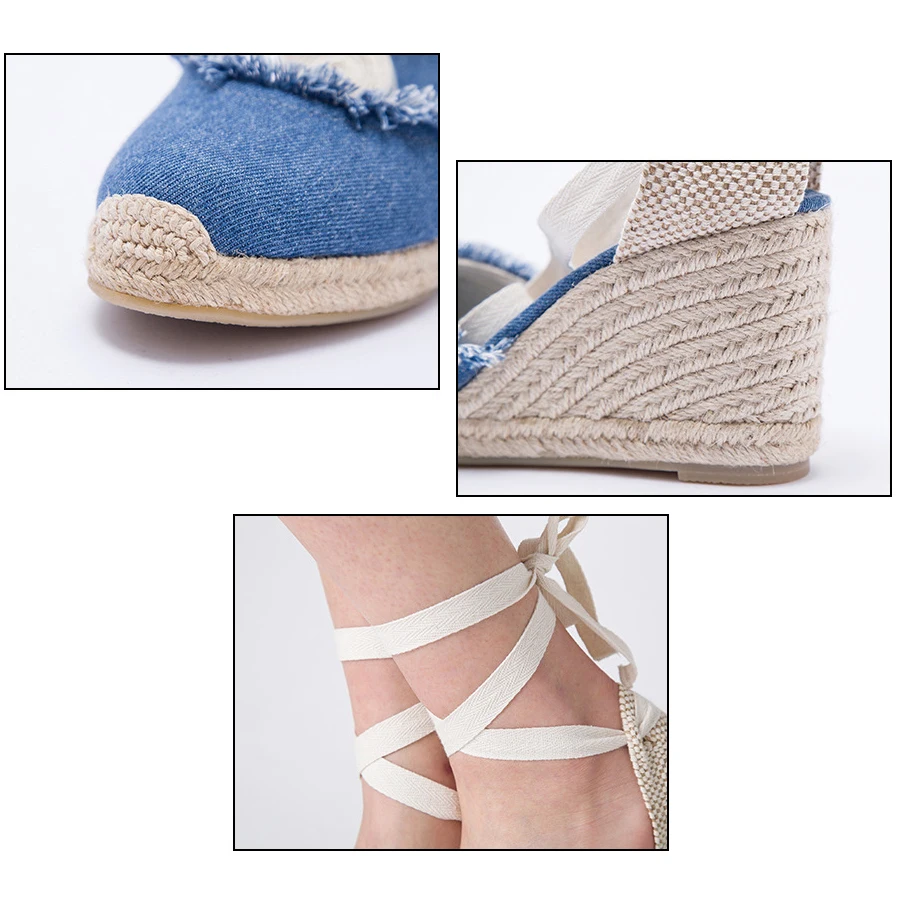 Эспадрильи на танкетке для женщин холщовые туфли с эффектом потертости каблуке 9