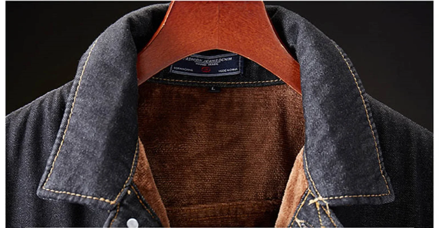 

Winter Men's Trendy Fashion Warm Thicken Jacket Coat Wool Lining Windproof Windproof Denim Jacket Male Large men jacket