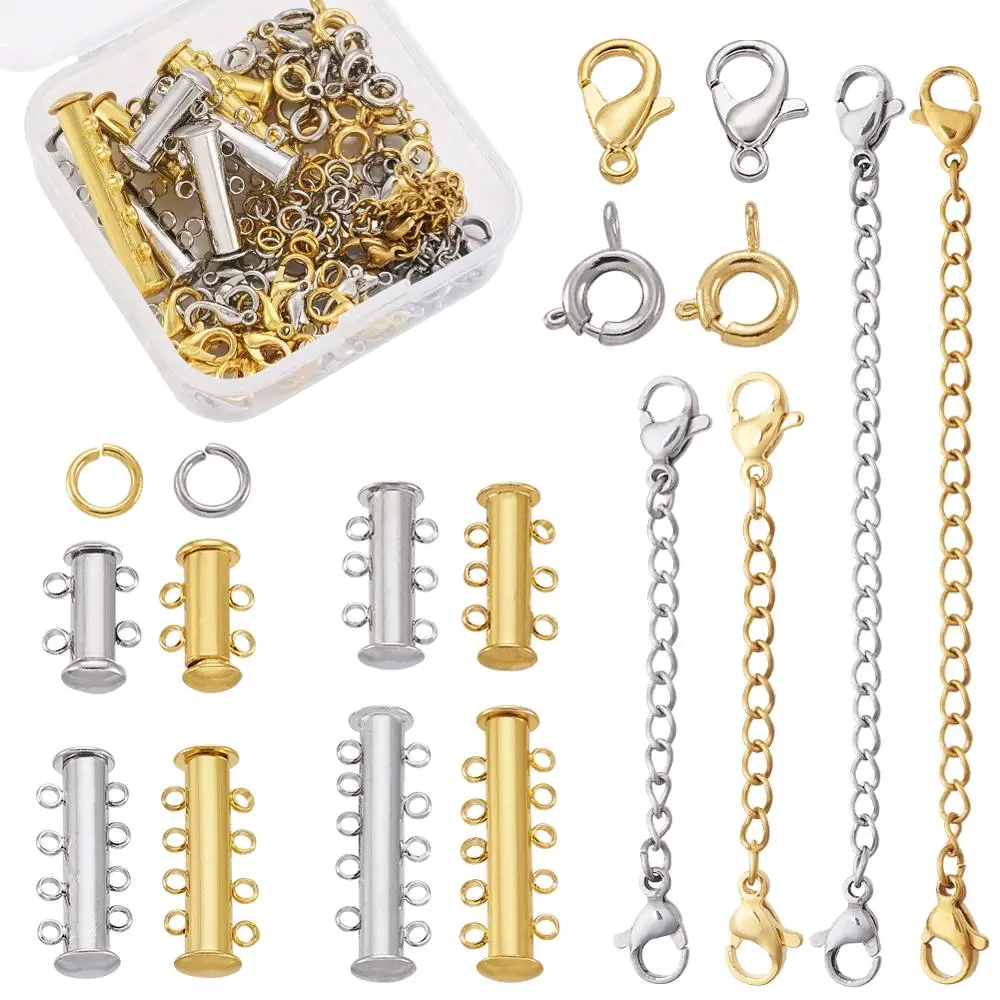 

DIY Jewelry Making Kit with Brass Slide Lock Clasps Brass Magnetic Slide Lock Clasp Zinc Alloy Lobster Claw Clasps Steel Extend