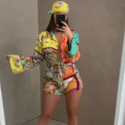 Женский осенний комплект из двух предметов, бандана, блузка с длинным рукавом и шорты, шикарные наряды для вечеринок и клубов