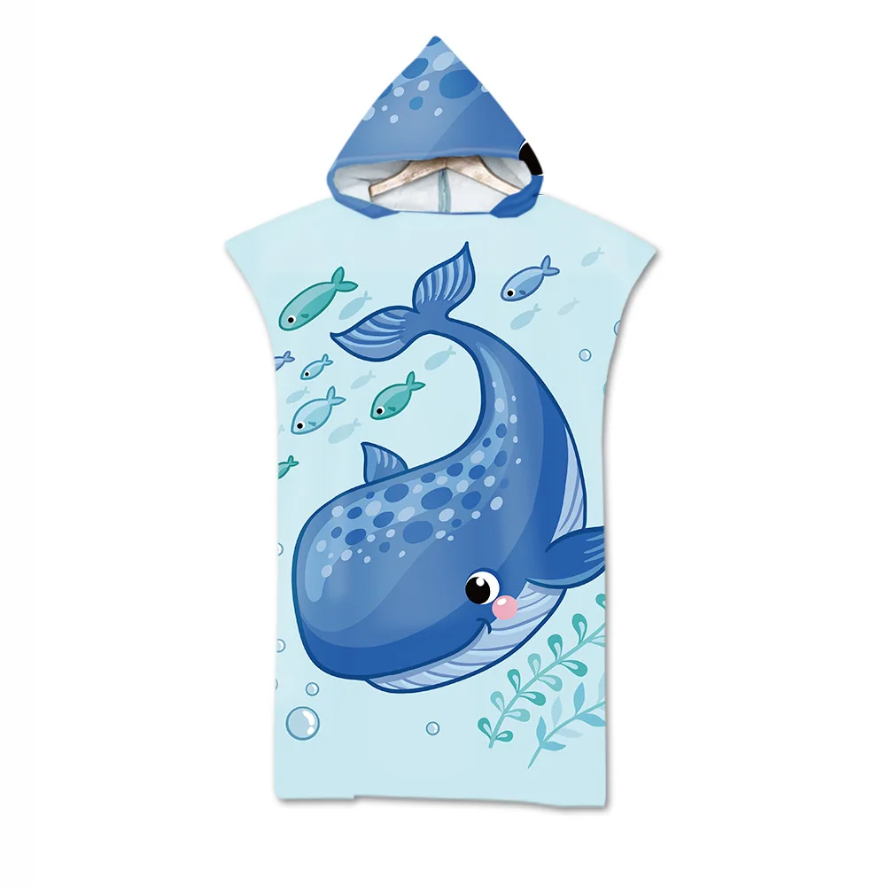 

Microfiber Printed cartoon fish Hooded Beach Towel For Adults Quick Dry Swimming Pool Poncho Bath Towel With Cloak Bathrobe