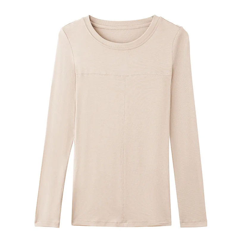 

Horta 2021 Autumn New Long Sleeve Basic T-shirts Women Slim Fit Basic Khaki Color Tops High Quality Soft Tshirts Female Clothing